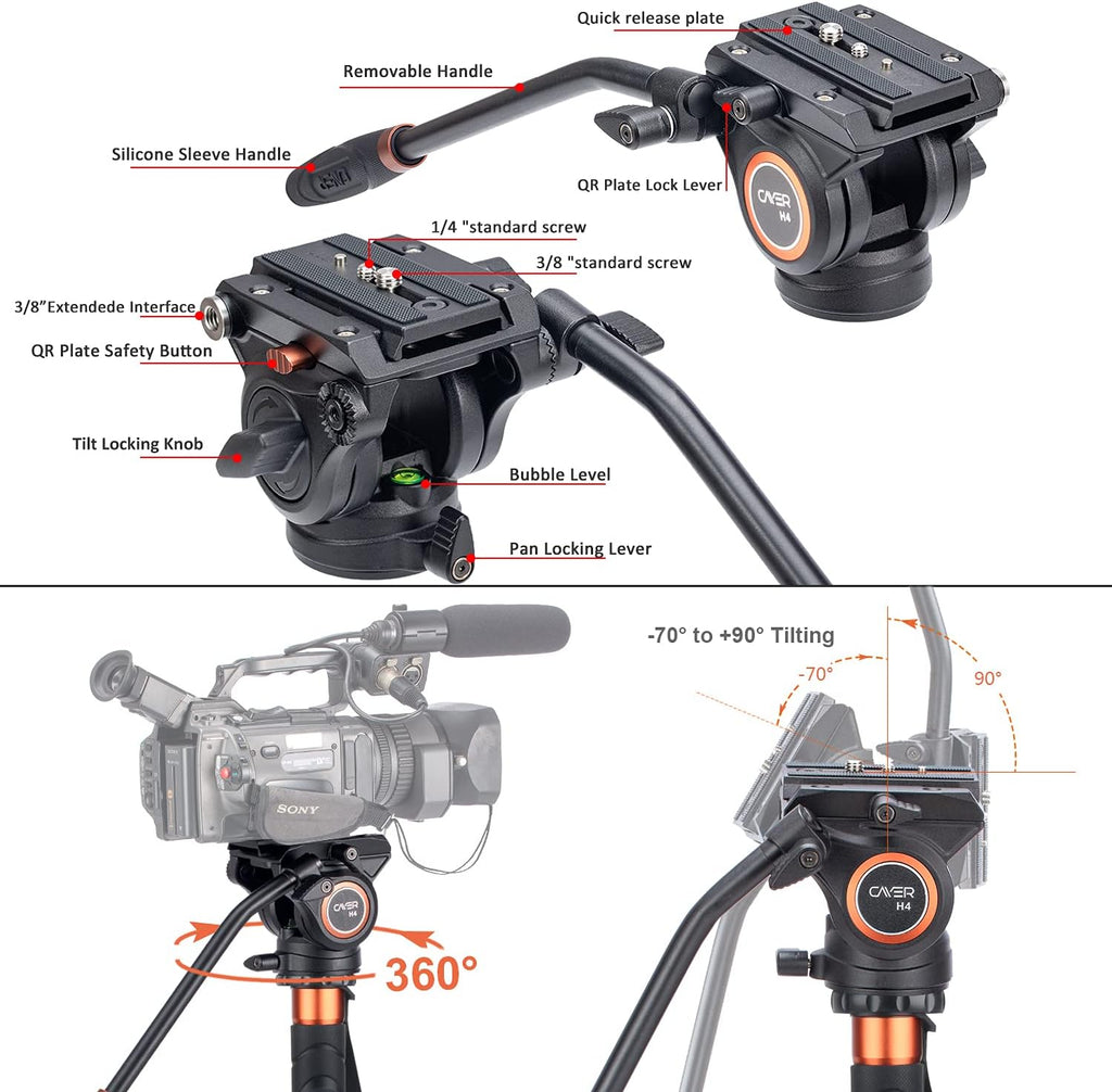 71 inch Lightweight Aluminum Monopod with Pan Tilt Fluid Head and Tripod Base W411