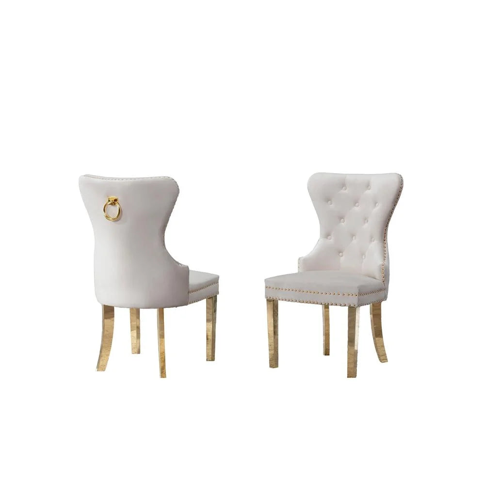 Cream Velvet Side Chairs with Gold Stainless Steel Legs S482