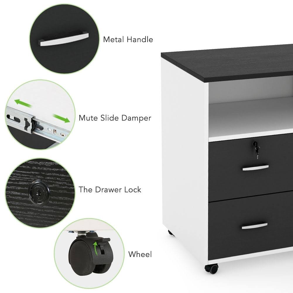 Black & White 2 Drawer Mobile File Lateral Cabinet B855392