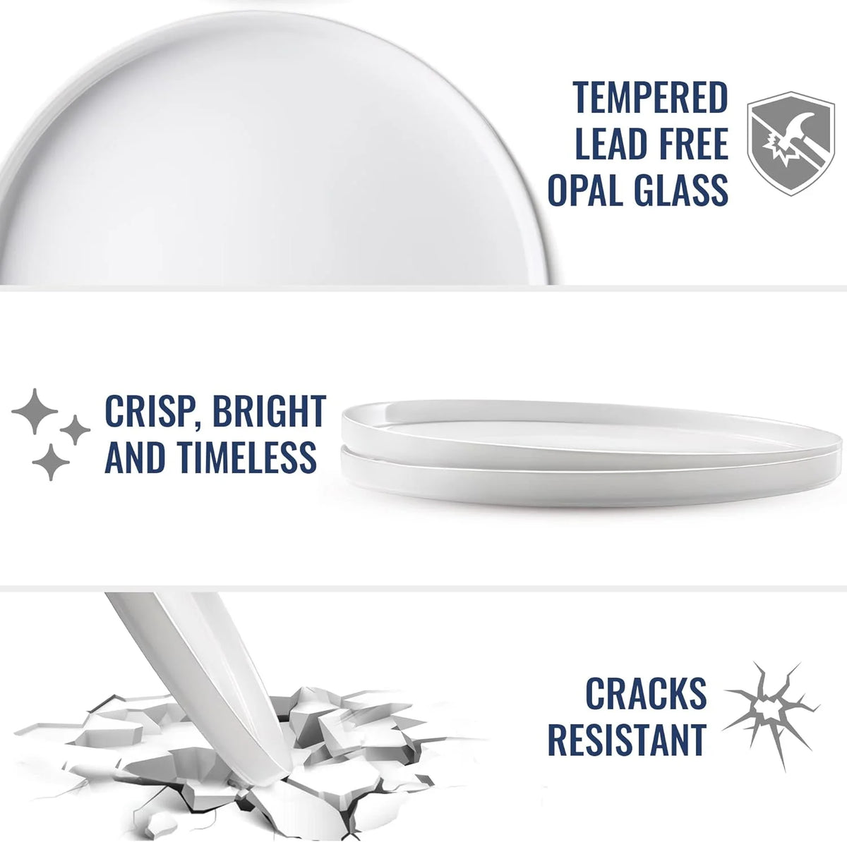 Set Of 6 Tempered Opal Glass Flat Plates R729119