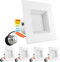 4 Inch Square Recessed LED Can Lights, Selectable CCT, Dimmable, 750 Lumens, CRI 90, Wet Rated (4 Pack) A747