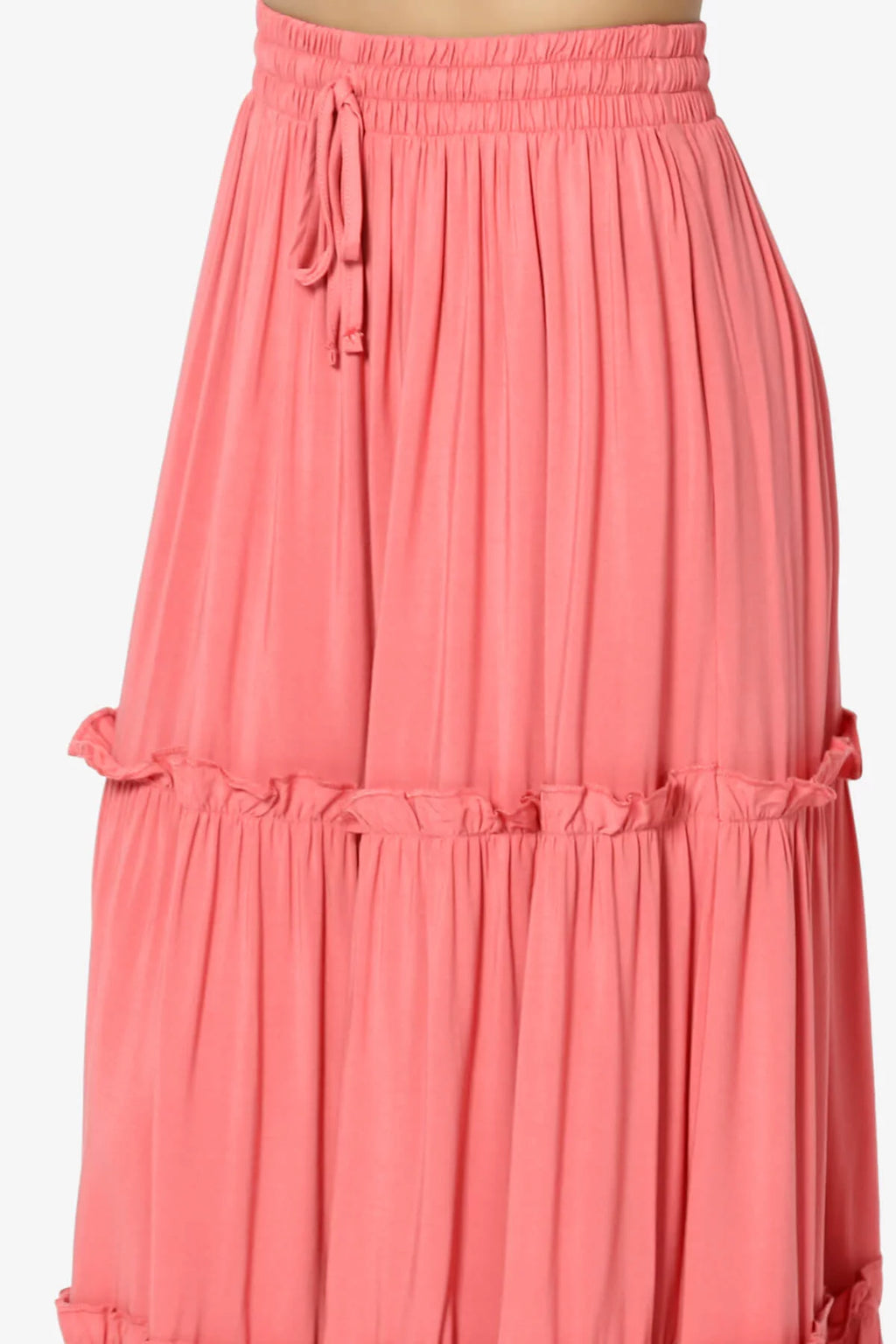 Ruffle Tiered Drawstring High Rise A-Line Maxi Skirt Y28077