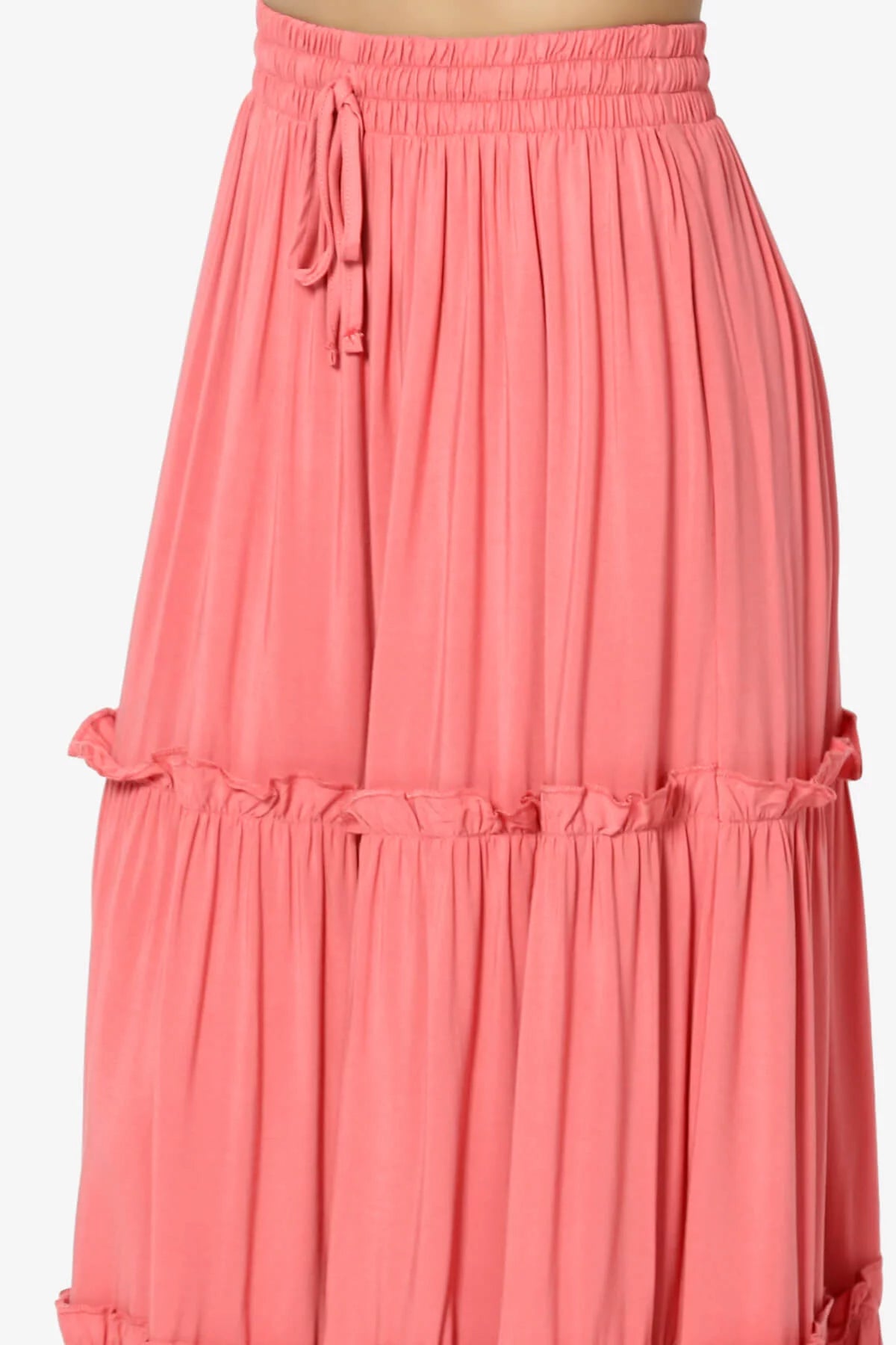Ruffle Tiered Drawstring High Rise A-Line Maxi Skirt Y28077
