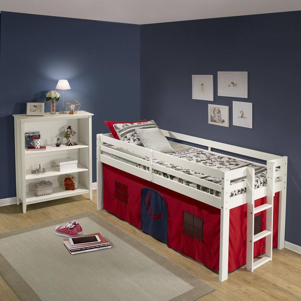 White Twin Junior Loft Bed with Playhouse Tent K243