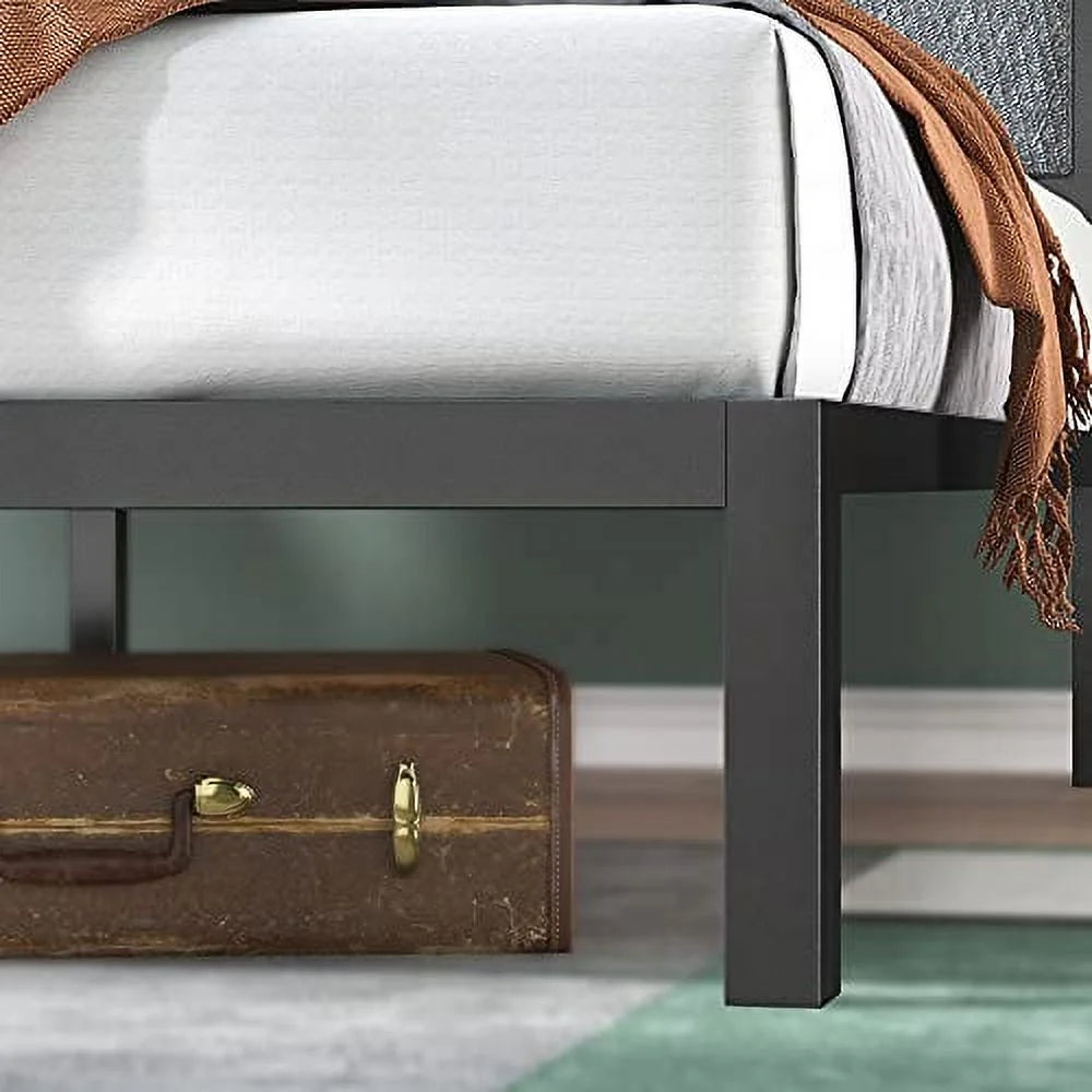 14" Steel Platform Bed Frame with Upholstered Headboard, Twin P615