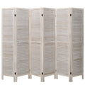 6 Panel Louver-Design Wood Room Divider Folding Screen 5.6 Ft Tall White X939