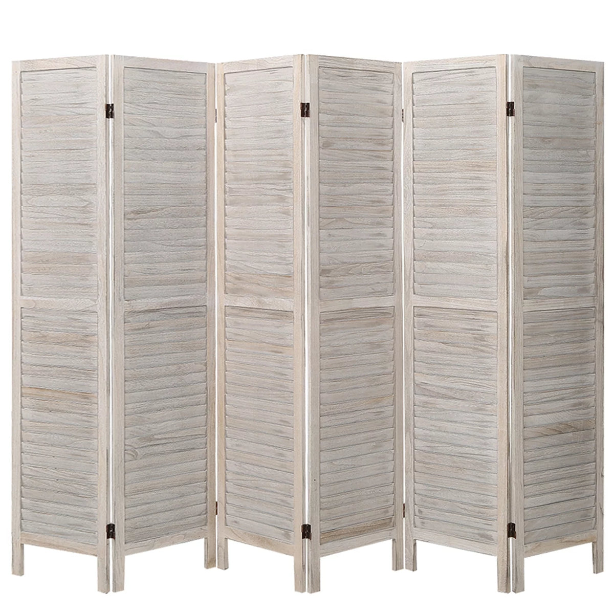 6 Panel Louver-Design Wood Room Divider Folding Screen 5.6 Ft Tall White X939