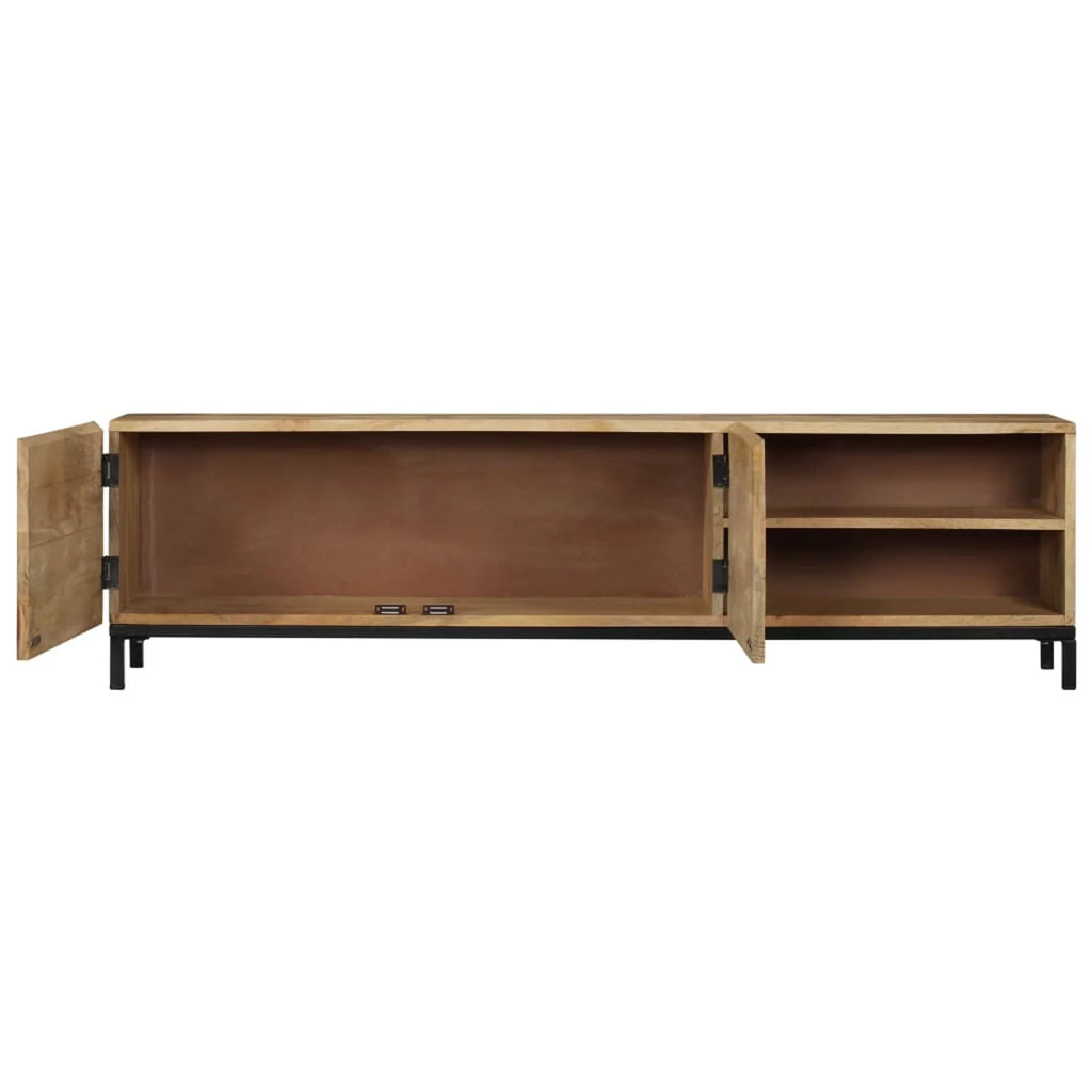 Mango Wood TV Cabinet with 2 Compartments Iron Legs F239