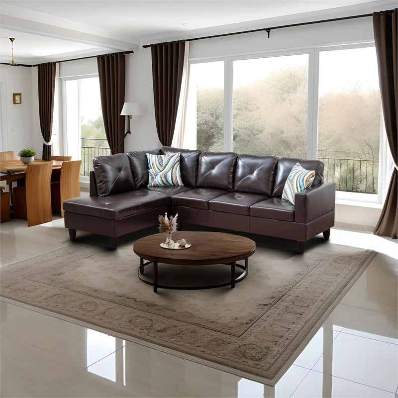 Faux Leather Left Facing Sectional Brown D22490