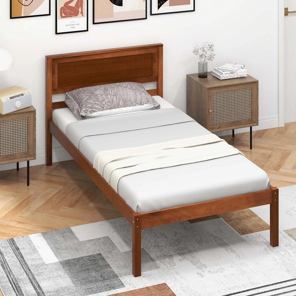 Twin Size Wooden Platform Bed Frame with Headboard O68463