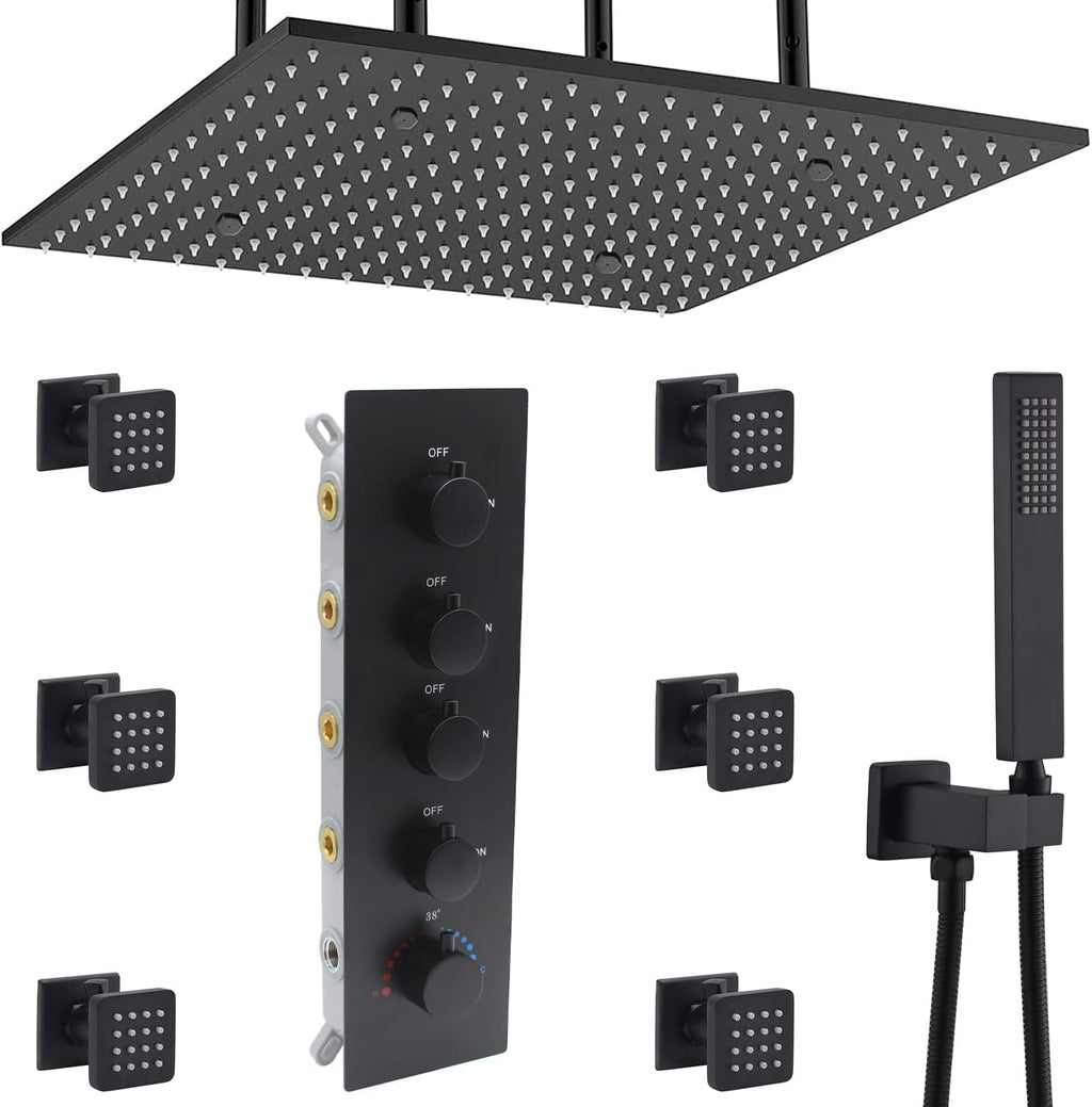 Brushed Gold Ceiling Mount Thermostatic Rain Shower System with Hand Shower C5336