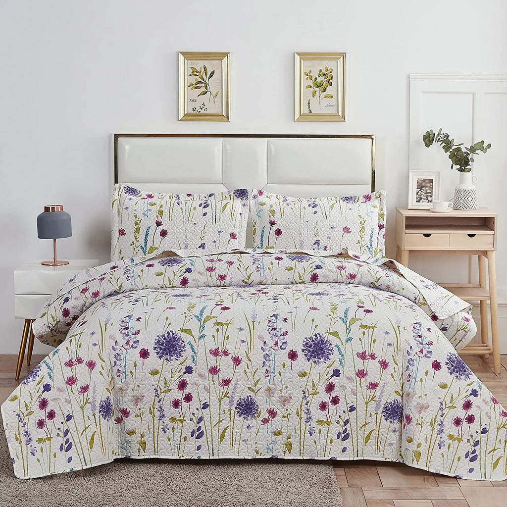 Floral Queen Bedding Microfiber Bedspread Set R418