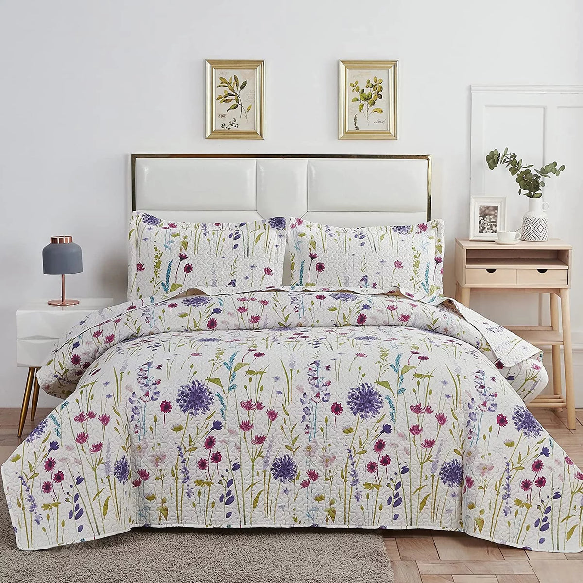 Floral Queen Bedding Microfiber Bedspread Set R418