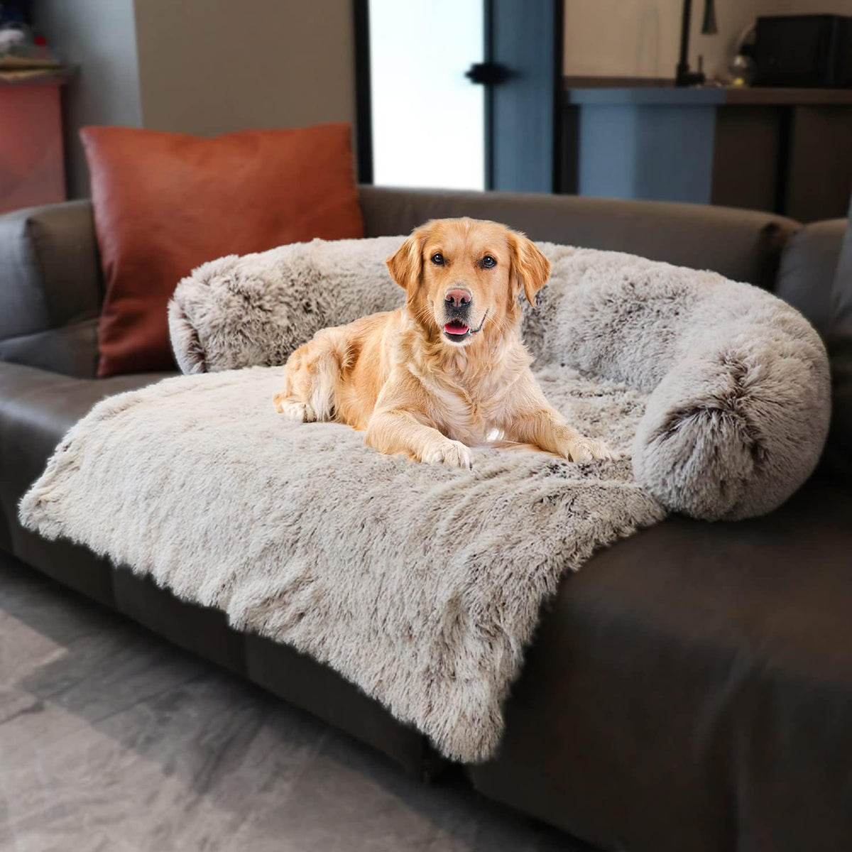 Dark Grey Small Pet Couch Protector with Soft Neck Bolster S369