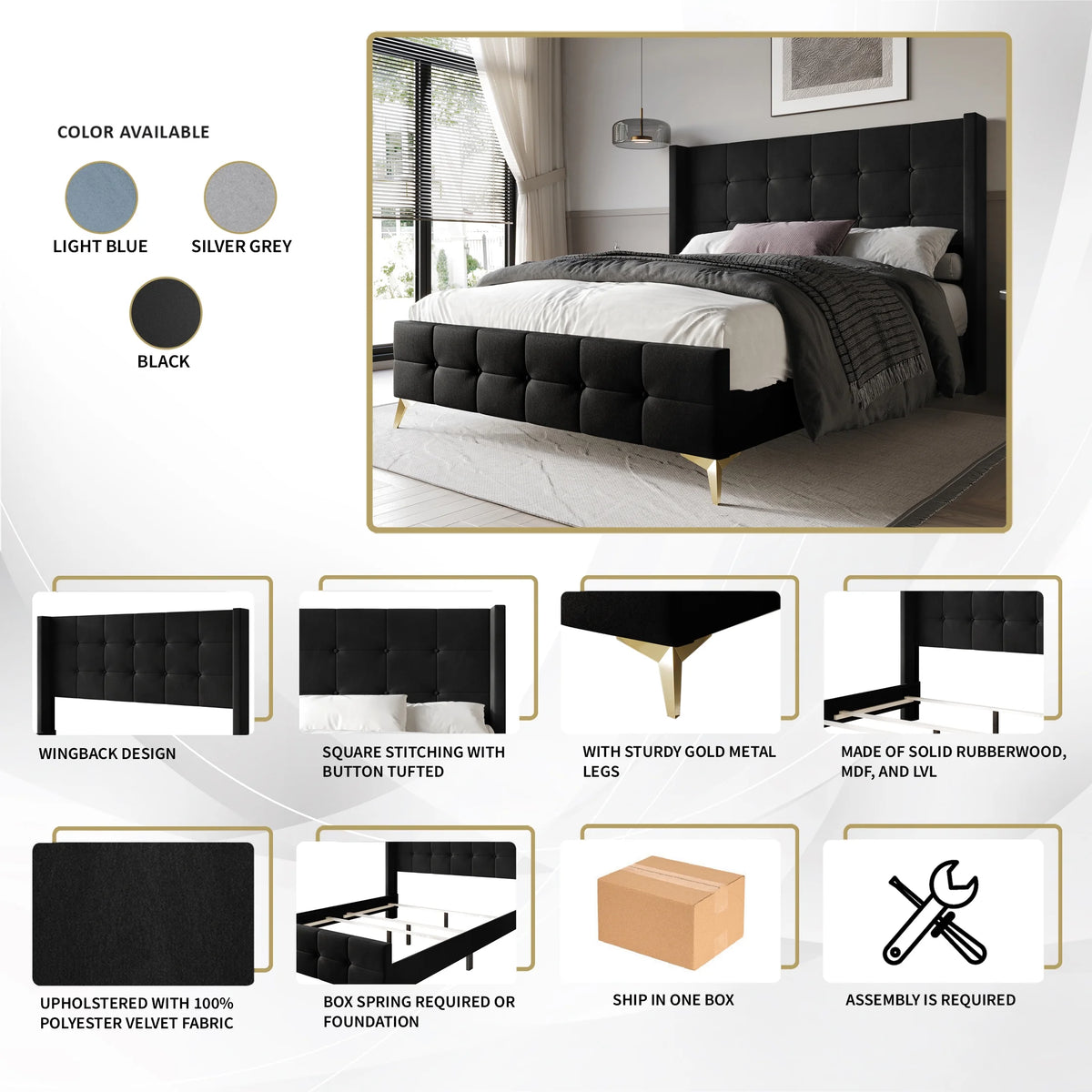 Twin Size Velvet Upholstered Bed P386