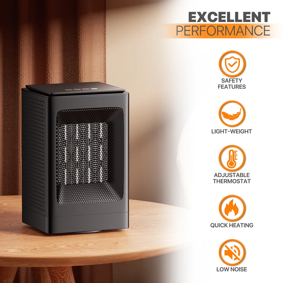 1500W PTC Electric Space Heater with Timer, Black C72849
