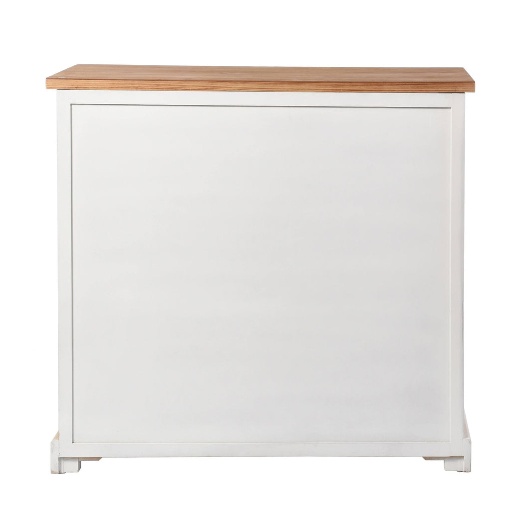 3 Door 2 Drawer Shabby Chic Window Pane Cabinet Antique White Natural E16568