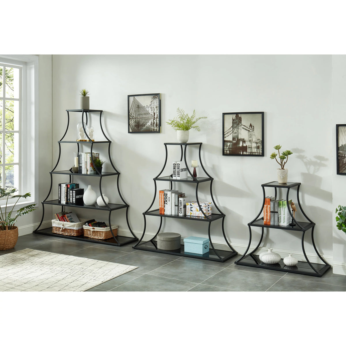 Glass Shelves Open Back 4-Shelf Bookcase C172