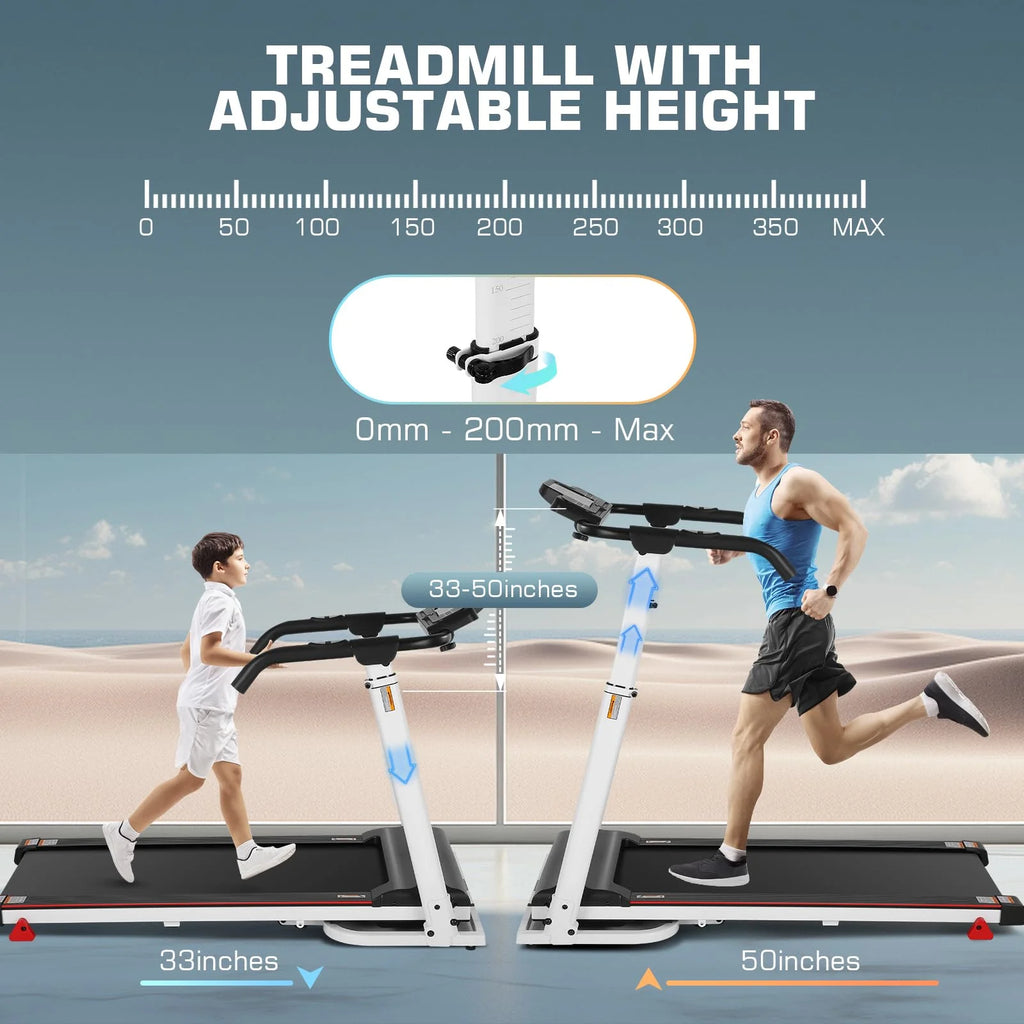 Folding Treadmill with Removable Desk, Adjustable Height, 300lb Weight Capacity, White Y455
